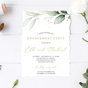 Modern gold monogram initials and greenery wedding invitation