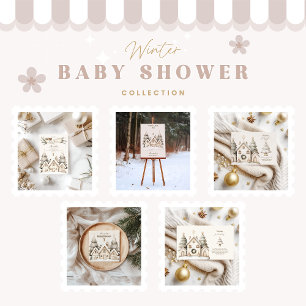 Boho Winter Cottage Christmas Baby Shower Invitation