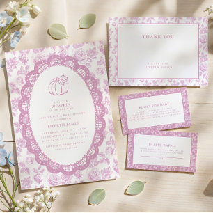 Little Pumpkin Pink Toile Baby Shower Invitation