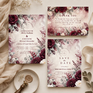 Elegant Burgundy Winter Wedding RSVP Card