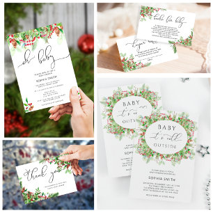 Winter evergreen it's cold outside baby shower invitation
