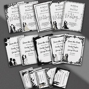 Elegant Artistic Black And White Modern Wedding Invitation