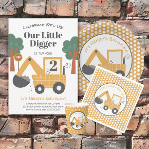 Two Year Old Construction Theme Birthday Party Invitation