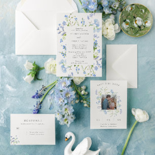 Airy French Regency Light Blue Floral Wedding  Invitation