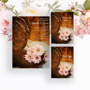 Pink Daisies and Cowboy Boots Western Wedding RSVP