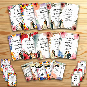 Elegant Watercolor Abstract Bride & Groom Wedding Invitation