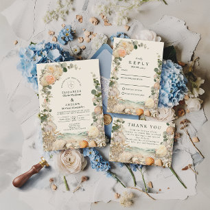 Mediterranean Seashell Botanical Wedding Save The Date