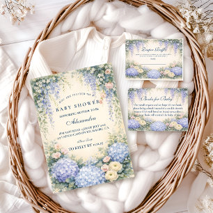Romantic Blue Hydrangea Garden Baby Shower Invitation