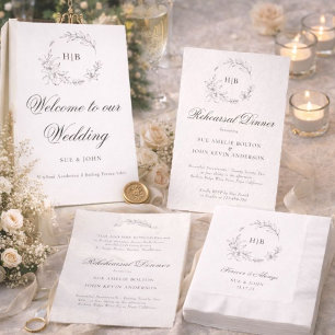 Classic Floral Wreath Monogram Surname Wedding  Invitation