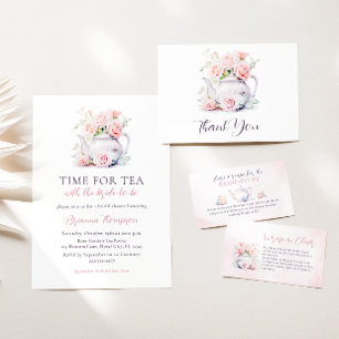 Blush Pink Floral Bridal Shower Tea Party Invitation