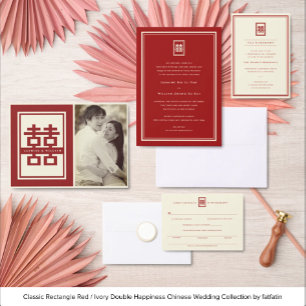 Red Classic Double Happiness Chinese Wedding Photo Save The Date