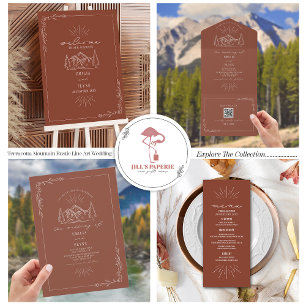 Vintage Mountain Rustic Terracotta RSVP QR All In  One Invitation