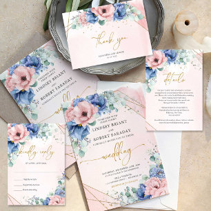 Dusty pink dusty blue faux gold frame reception enclosure card