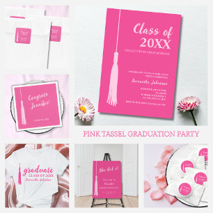 Trendy Pink Feminine 2024 Grad Tassel Graduation Invitation