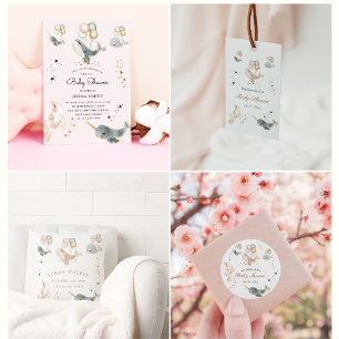Magical Whales And Stars Virtual Baby Shower Invitation
