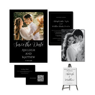 Elegant Black & White Photo Wedding Invitation
