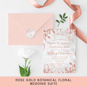 Rose Gold Botanical Floral Grey Wedding Invitation