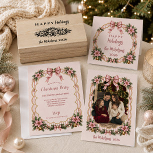 Elegant Pink Christmas Coquette Holiday Classic Round Sticker