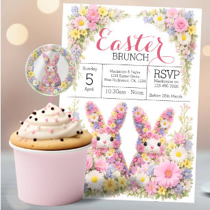 Sweet Flower Bunny Rabbit Easter Egg Hunt Brunch Invitation