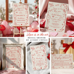 Retro Red Valentine Love in the air bridal shower Thank You Card