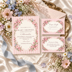 Pink Wildflower Baby Shower Books for Baby Enclosure Card