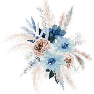 Boho Pink and Blue Peony Pampas Grass Wedding Invitation