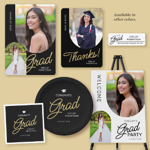 Modern Arch 2 Photo Grad Party Purple Invitation