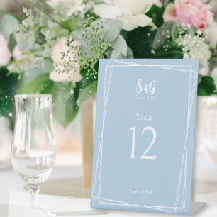 Light Blue Stylish Script Geometric Frame Wedding Invitation