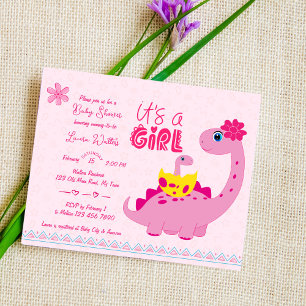 It's a girl hatching soon dinosaur mum baby shower invitation