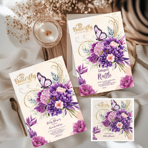 Butterfly Purple Floral Pink Girl  Diapper Raffle Enclosure Card