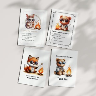 "One Happy Camper" Bear 1st Birthday Boy Camping Invitation