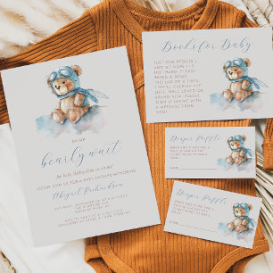Cute Bear Diaper Raffle Blue Boy Baby Shower  Enclosure Card