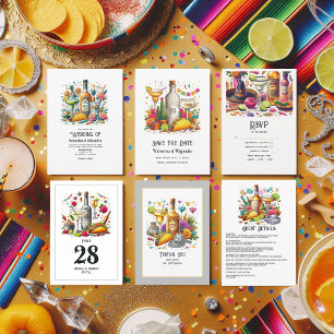 Fun Tacos and Tequila Wedding with Monogram Bottle Invitation