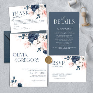 Navy Blue and Blush Pink Floral Wedding Program