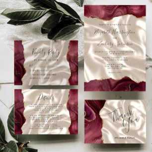 Burgundy Gold Agate Ivory Silk Wedding Details Enclosure Card