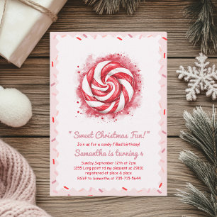 Red & White Candy Winter Birthday  Wrapping Paper