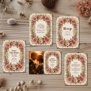 Royal Victorian Floral Ornaments Wedding All In One Invitation