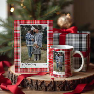 Cosy blue and White Plaid fabric Family Photo Metal Tree Decoration
