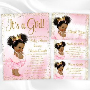 Pink Gold Princess Tutu Baby Shower Bring Book Enclosure Card