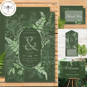 Rustic Fern Green Foliage Emerald Green Invitation