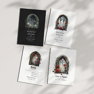 Dark Fantasy Castle Window Gothic Wedding RSVP Card