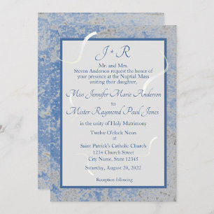 Blue & Grey Marble Monogramed Rehearsal Dinner Enclosure Card