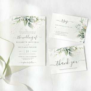 Eucalyptus Greenery Gold Leaves Botanical Wedding Invitation