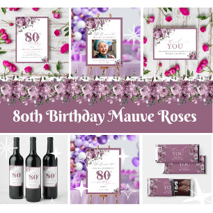 Elegant Purple Flowers 80th Birthday Invitation