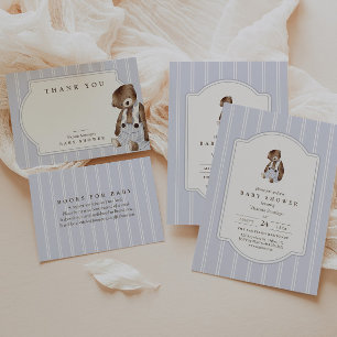 Vintage Teddy Bear Blue Pinstripe Thank You Card
