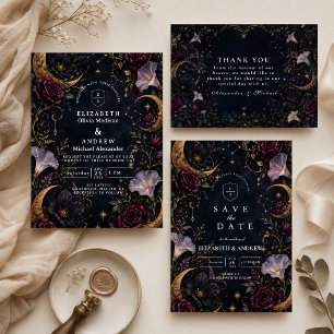 Moody Dark Celestial Wedding RSVP Card