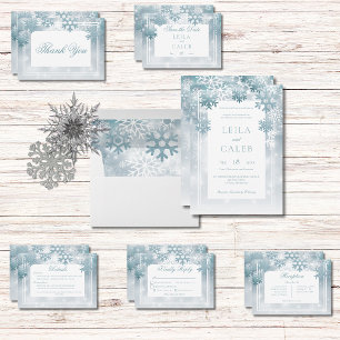 Dusty Blue Snowflake Modern Wedding Invitation