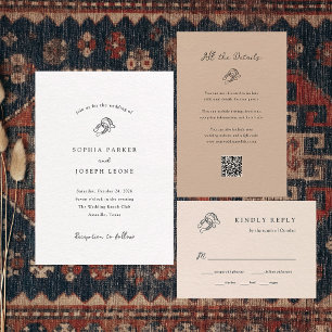 Minimalist Horseshoe   Black and White Wedding Invitation