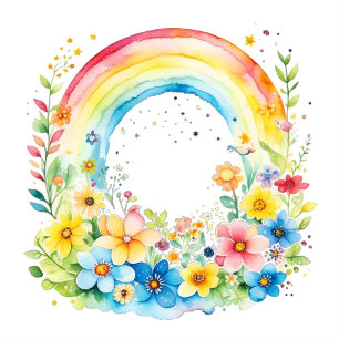 Watercolor Rainbow and Flowers It's a Girl Square Sticker
