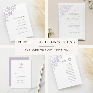 French Regency Purple Fleur de Lis Design Wedding RSVP Card